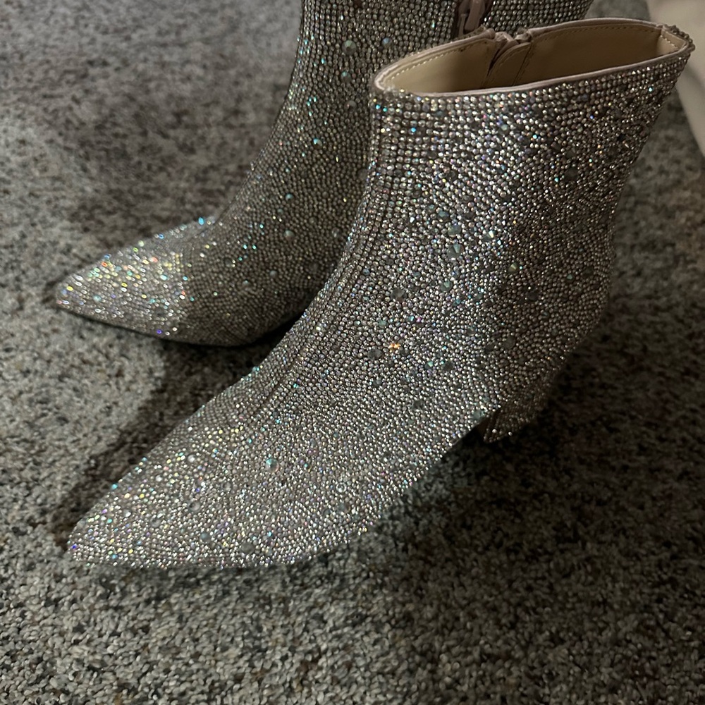 Betsey Johnson Sparkling Silver Ankle Booties